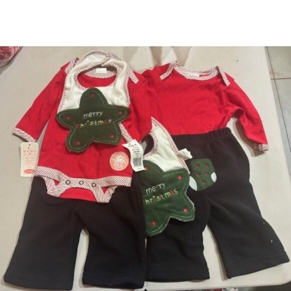 2 Infant Christmas Star Set 0/3 mths Bon Bebe Red Bodysuit, Pants & Bib 6 Pc - Picture 1 of 8